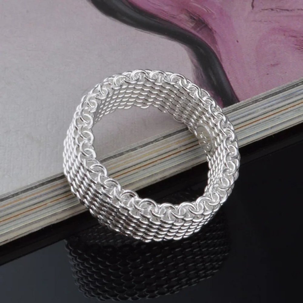 Silver Band Ring .925 Thick Mesh Band Ring NWT sterling silver - Picture 5 of 8
